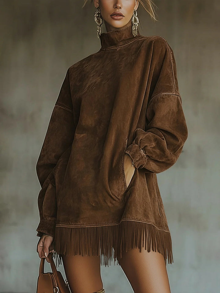 Darcie | Turtleneck Dress with Suede Fringe