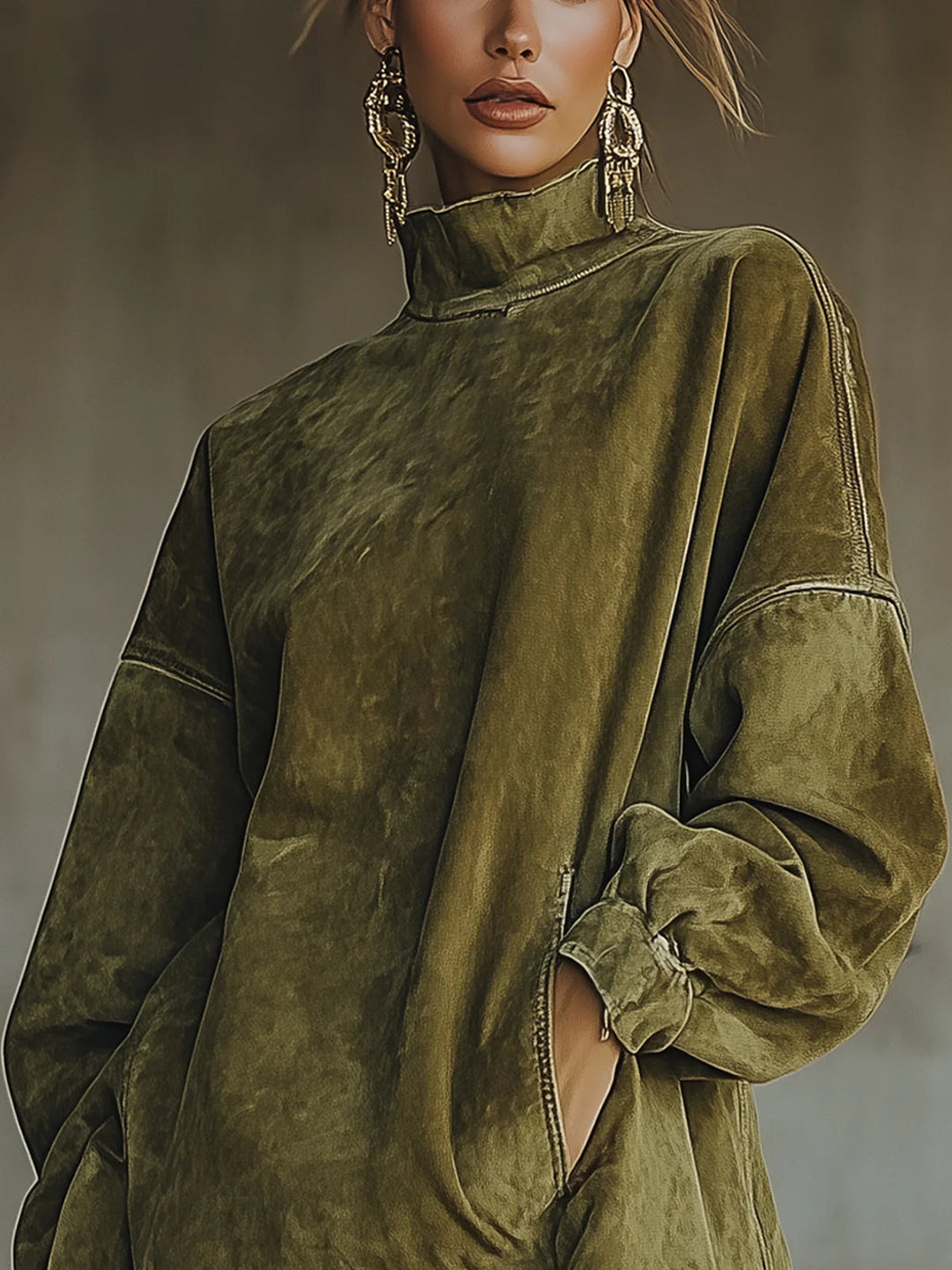 Darcie | Turtleneck Dress with Suede Fringe