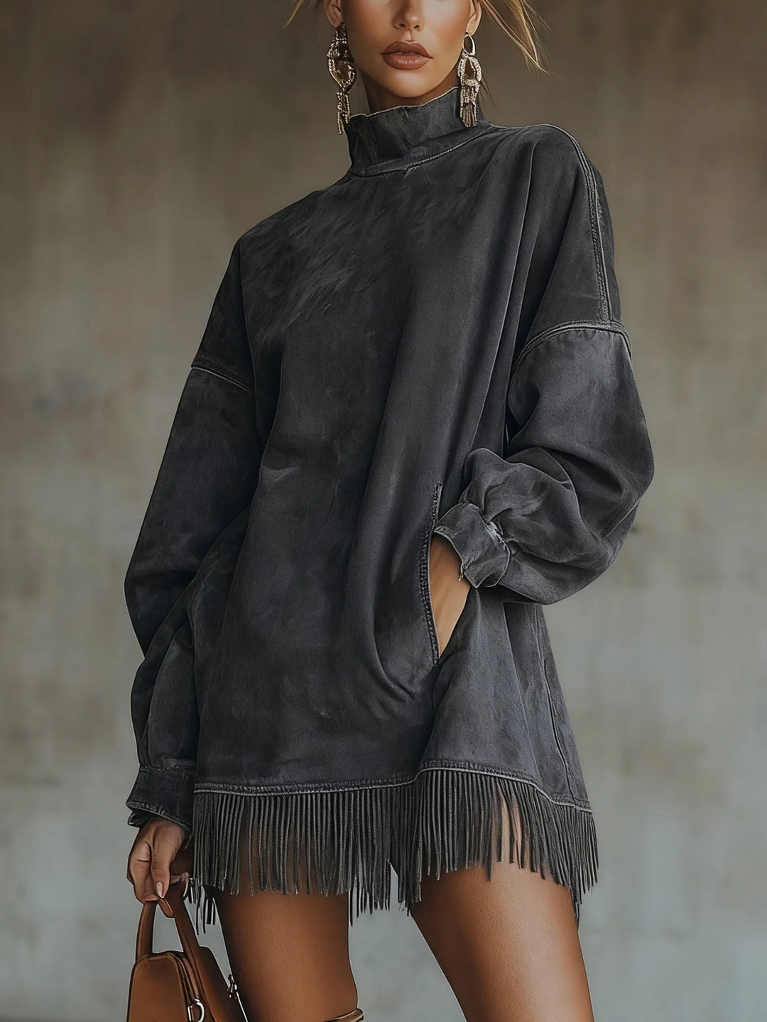 Darcie | Turtleneck Dress with Suede Fringe