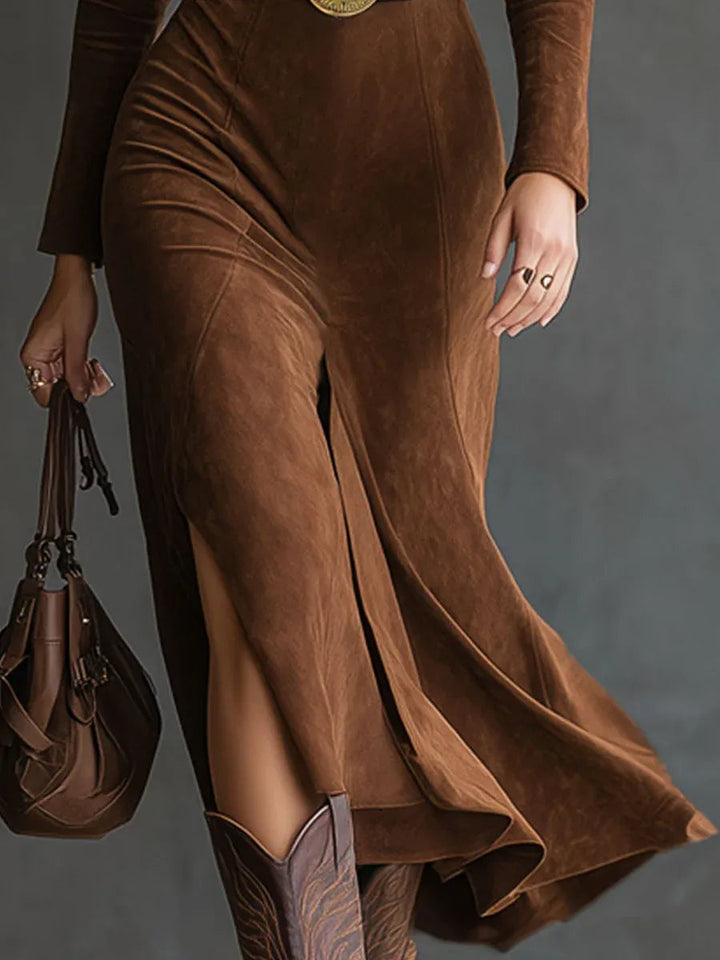 Eleanor | Midi Dress in Faux Suede
