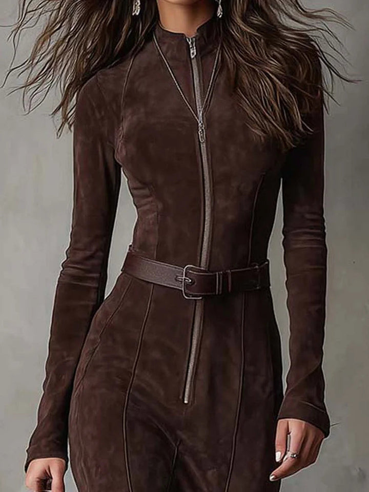Julina - Elegant Long Suede-Look Dress