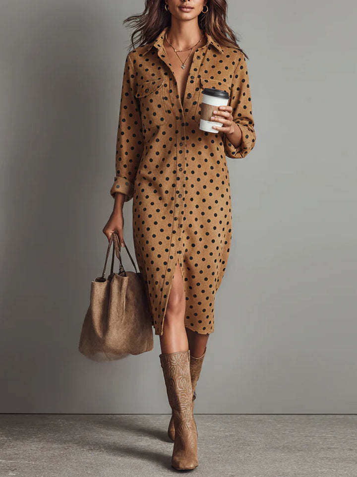 Claudia | Midi Dress in Polka Dot Faux Leather