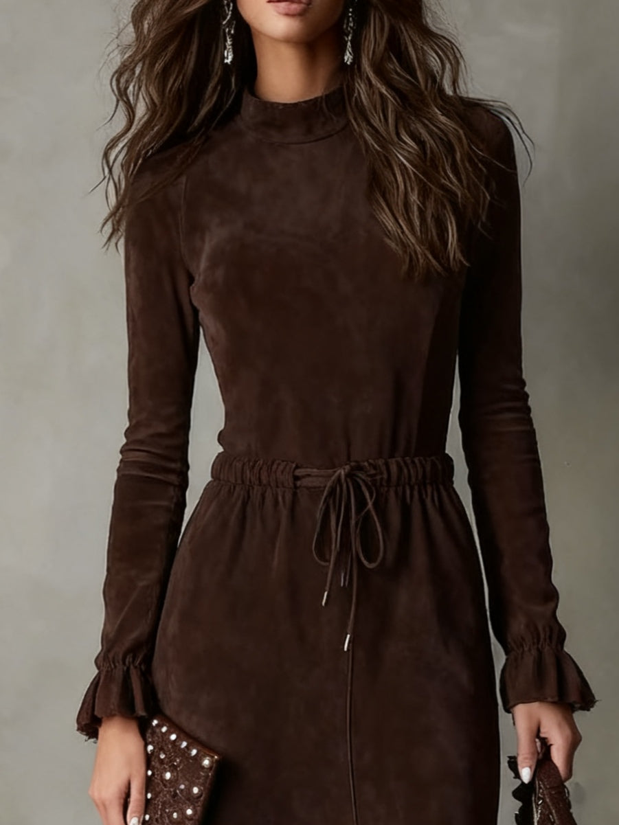 Isla | Suede Midi Dress Featuring a Tied Waist