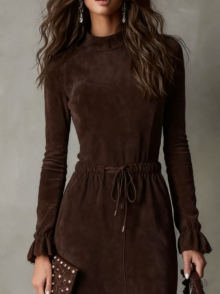 Isla | Suede Midi Dress Featuring a Tied Waist