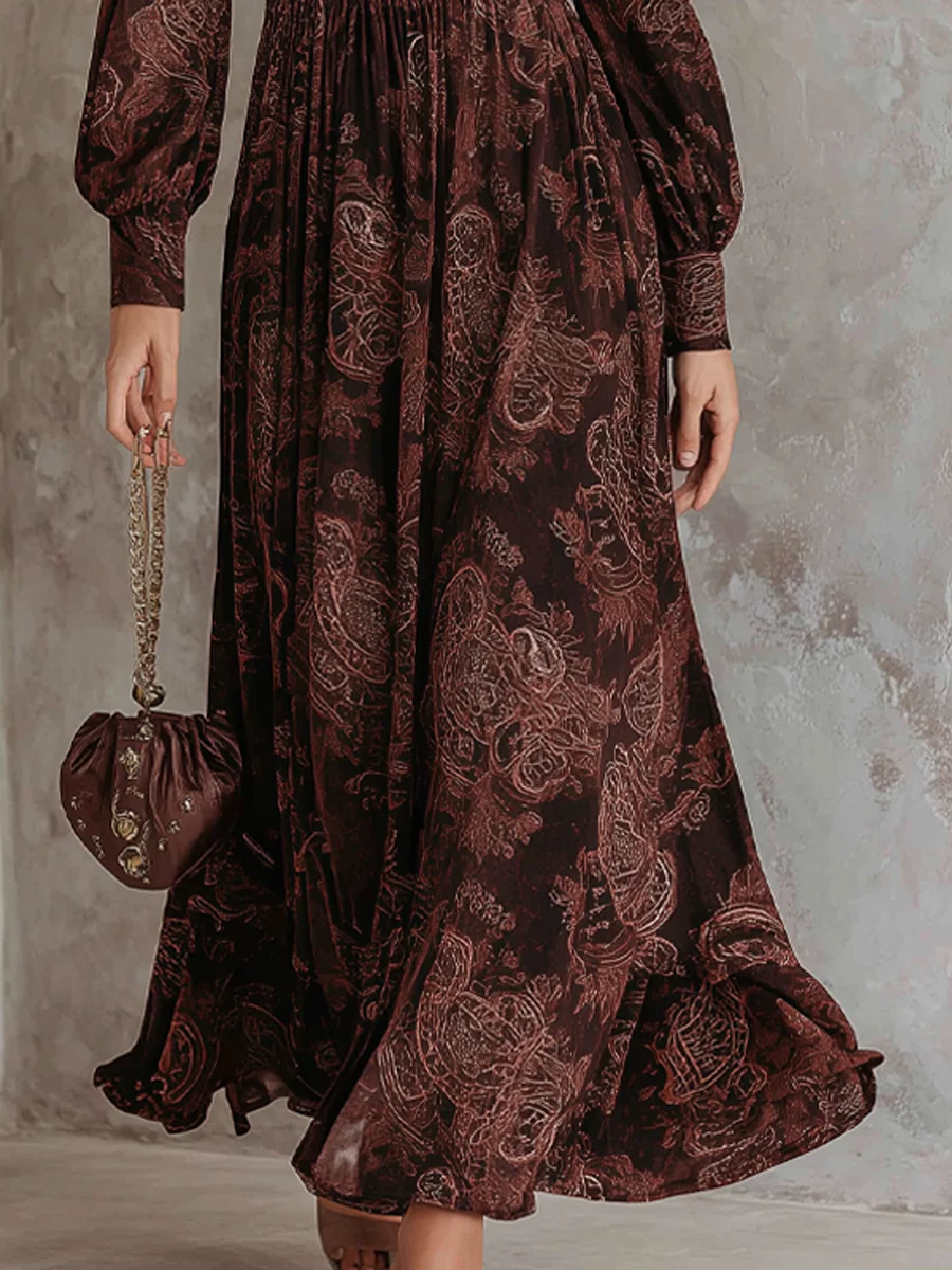 Marlene | Paisley Print Midi Dress with Zip Neck